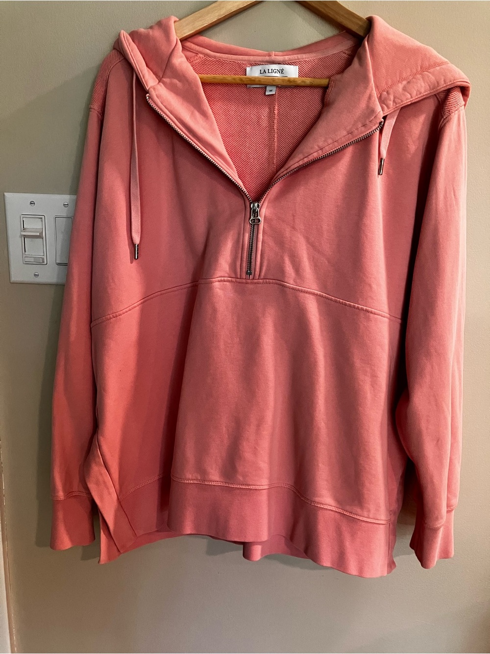 La Ligne Pink BlushHalf-Zip Hooded Sweatshirt oversized coastal athleisure